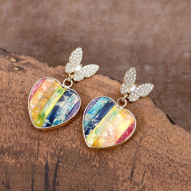 Diamond Butterfly Heart Jasper Earrings-Your Soul Place